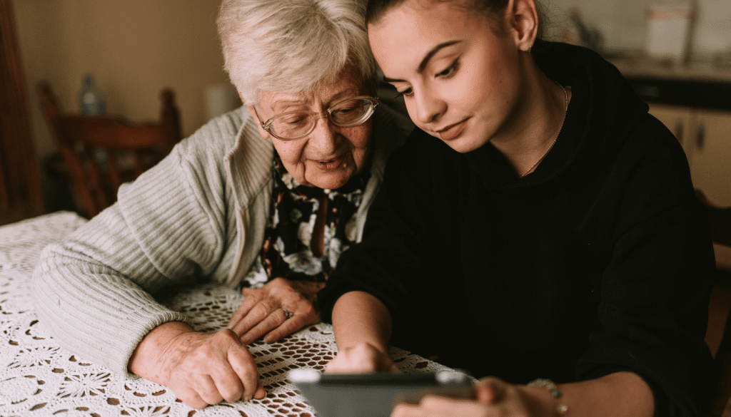 senior and woman
