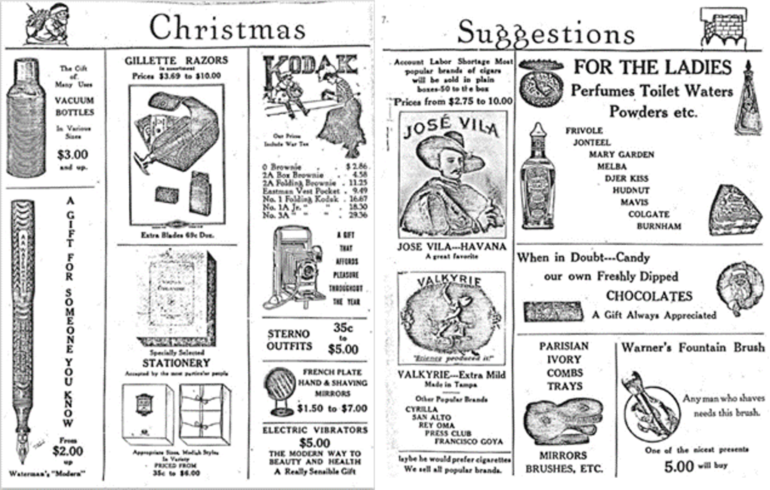 Walgreens black and white advertisement labelled Christmas Suggestions