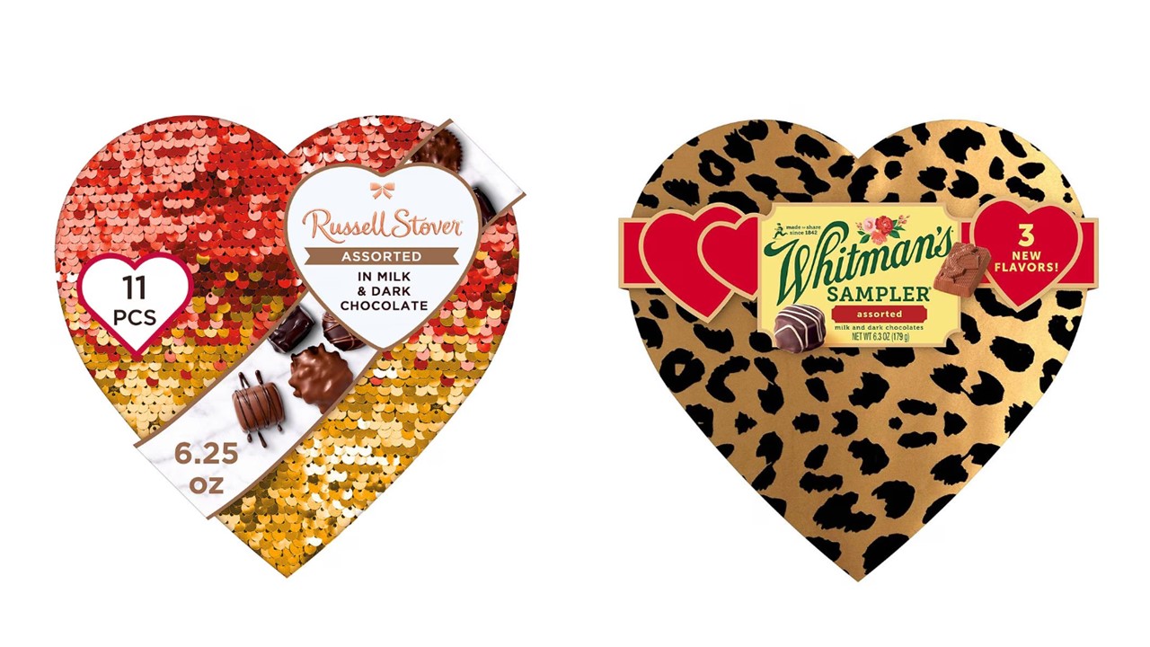 Heart-shaped boxes of chocolates